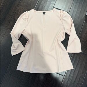 Ann Taylor Light Blush V-Neck Ruffle Shoulder Tunic